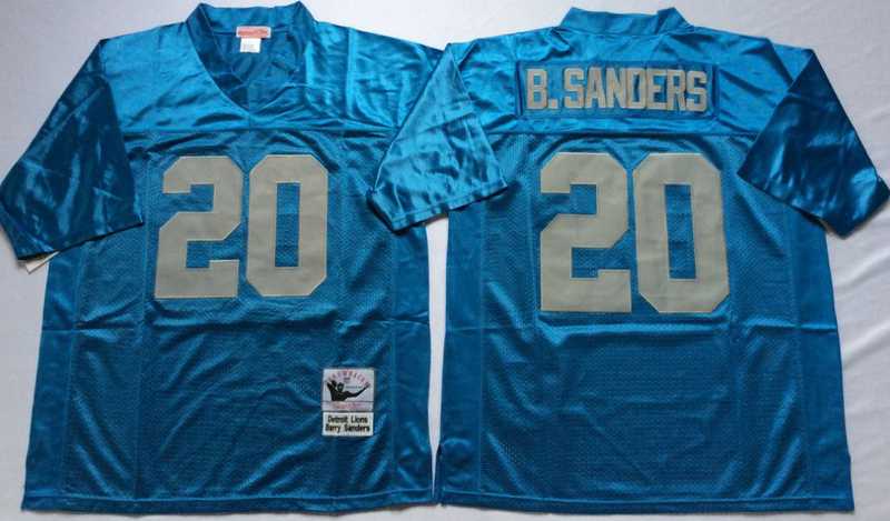 Lions 20 Barry Sanders Blue M&N Throwback Jersey1